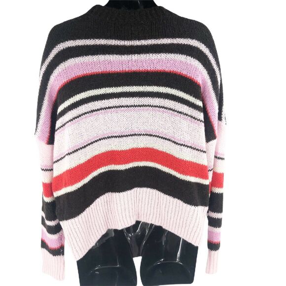 Something Navy Sweater Women Size L Pink Striped Wool Mohair Preppy Colorful - Picture 3 of 6